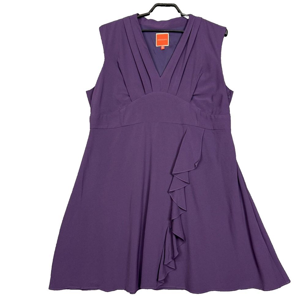 ModCloth Dress Womens 3XL Purple Sleeveless V-Neck Ruffle Trim‎ Lined Plus Party